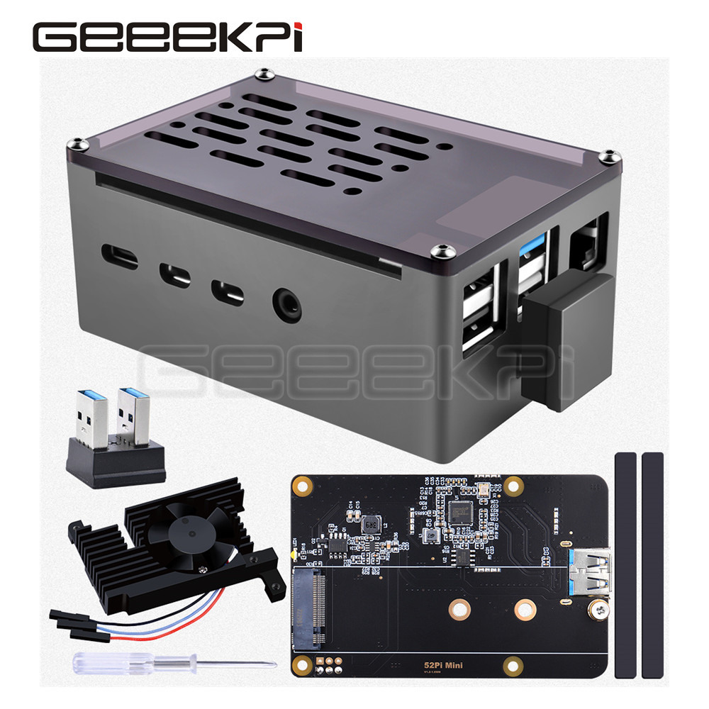 Argon One V3 M.2 Nvme Case - GeeekPi อลูมิเนียมอิฐสีดำเปลือก M.2 SATA SSD ปรับความเร็ว3510พัดลมทำความเย็นสำหรับ